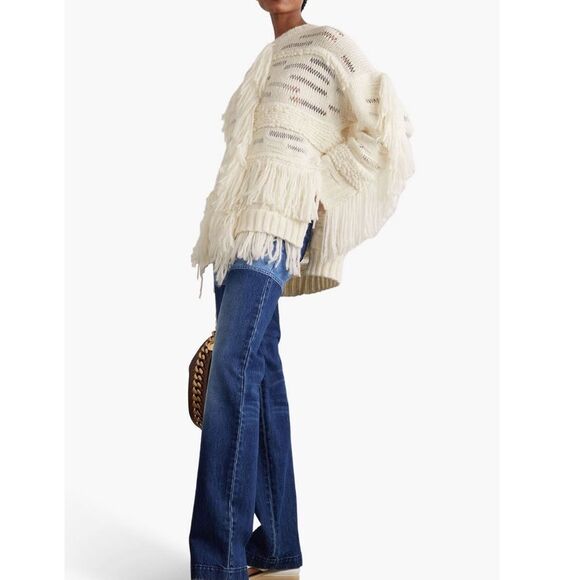 Stella McCartney Airy Alpaca Fringe Sweater Boho Women’s Natural Size 44 - Picture 1 of 15